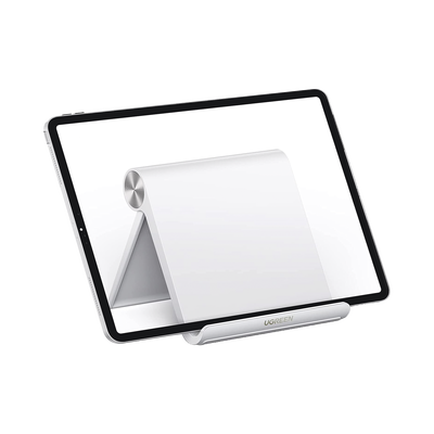 Soporte de Escritorio para Tablet /  Ajustable de 0° a 100° / Goma Antiarañazos / Antideslizante / Amplia Compatibilidad con dispositivos de 4'' a 13'' / Plegable / ABS / Color Blanco