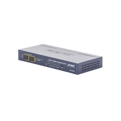 Switch Administrable de Escritorio de 8 Puertos Gigabit/ 2 Puertos SFP / 20 Gbps Switching / PoE In 802.3af/at / Dual Power DC + PoE / VLAN Q-in-Q / IPv6/IPv4/  Administración Remota con CloudNMS